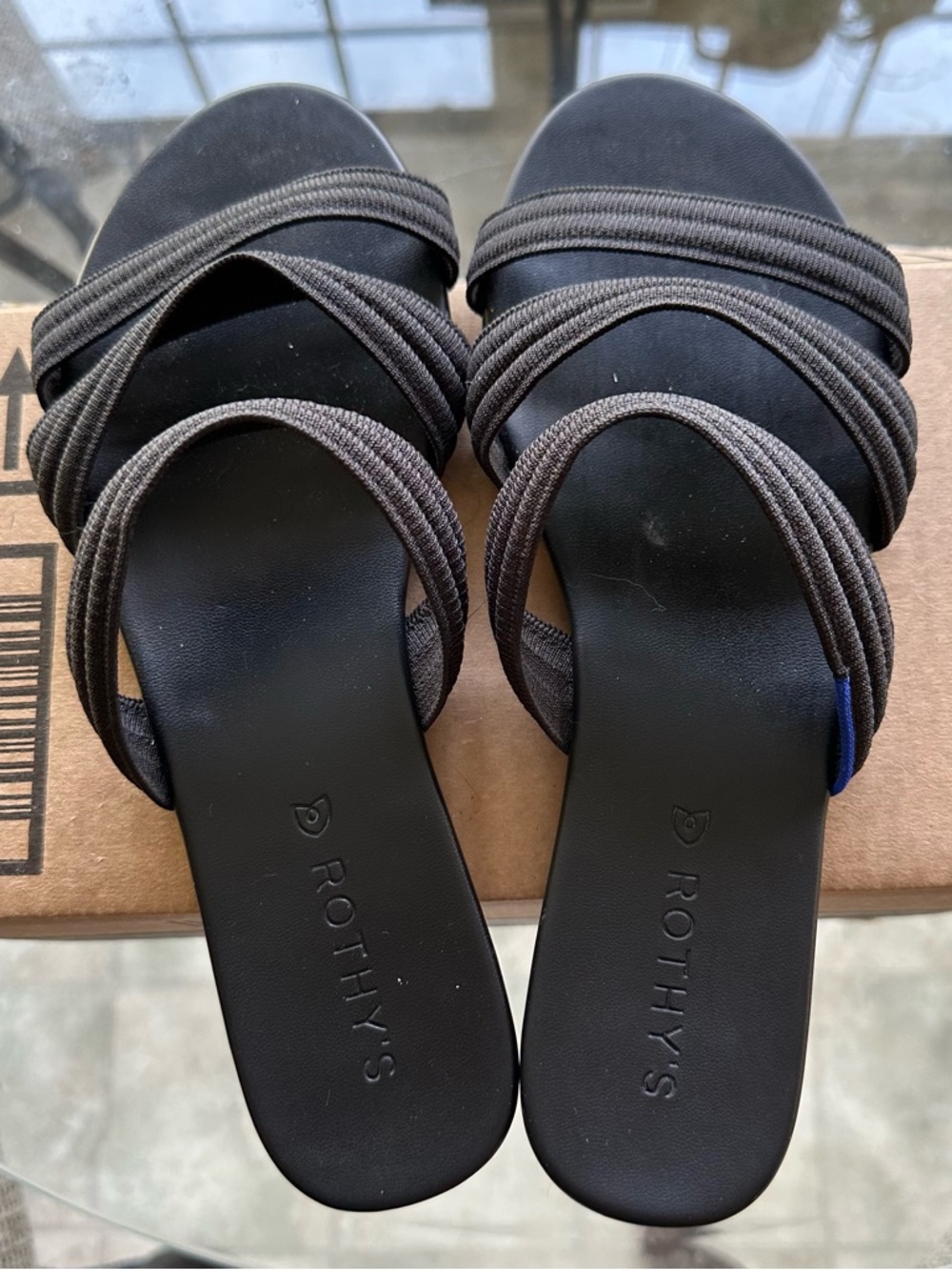 Rothy's Black Triple Bands Strappy Slide Sandals